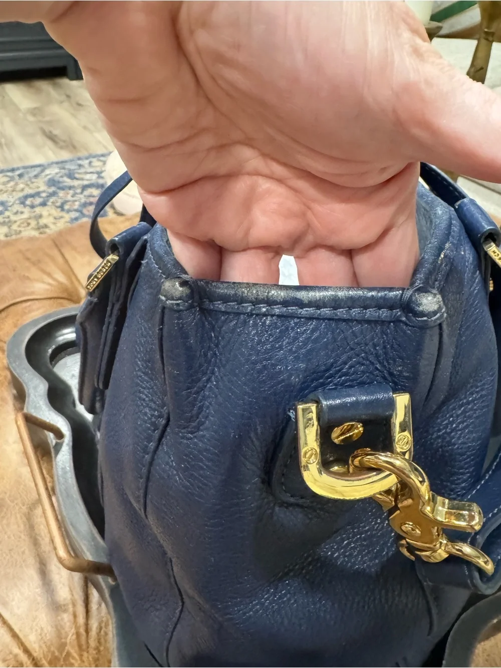 Tory Burch Navy Leather Fleming Satchel